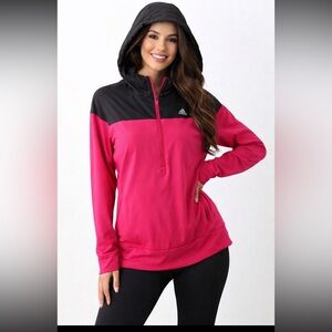 Adidas pink/black hooded pullover jacket, M